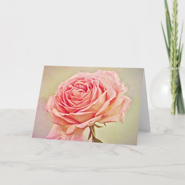 Antique Pink Rose Art Note Card (Front)