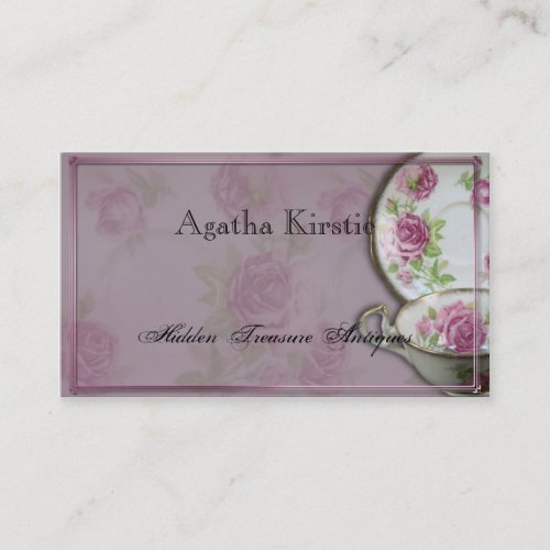 Antique Pink Rose Tea Cup on Mauve Business Card