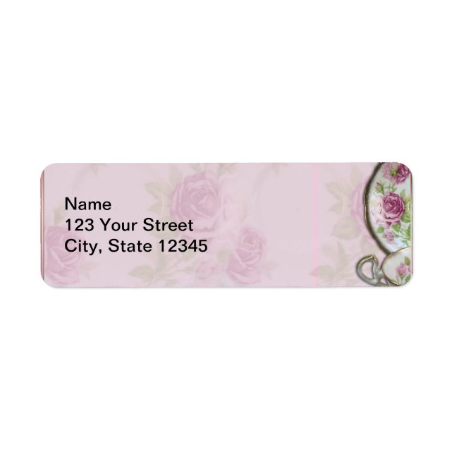 Antique Pink Rose Tea Cup on Mauve Label (Front)