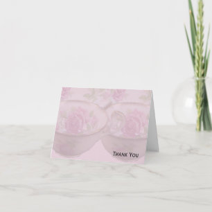 Antique Pink Rose Tea Cup on Mauve Letterpress Thank You Card