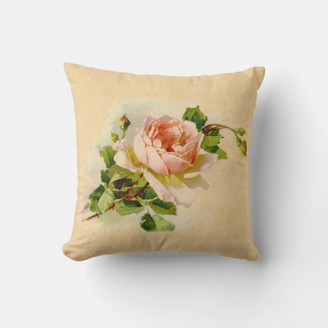 Antique Pink Rose Throw Pillow (Front)