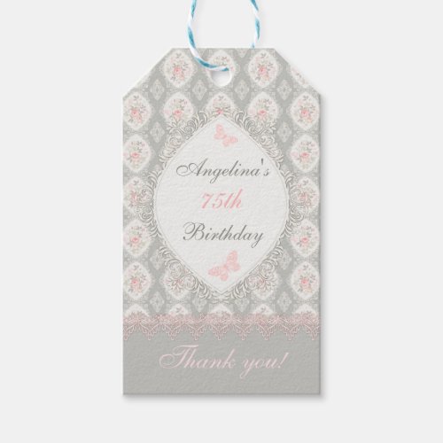 Antique Pink Roses Butterfly Lace Damask Gift Tags
