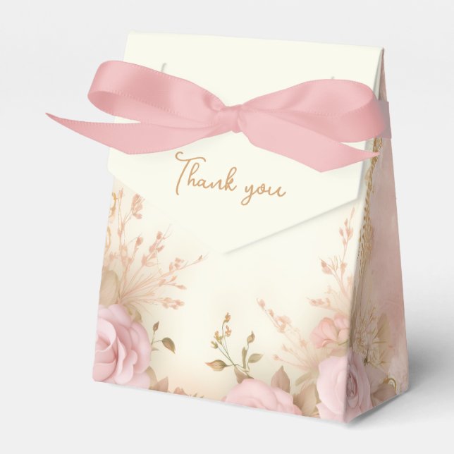 Antique Pink Roses Thank You Favor Boxes (Front Side)