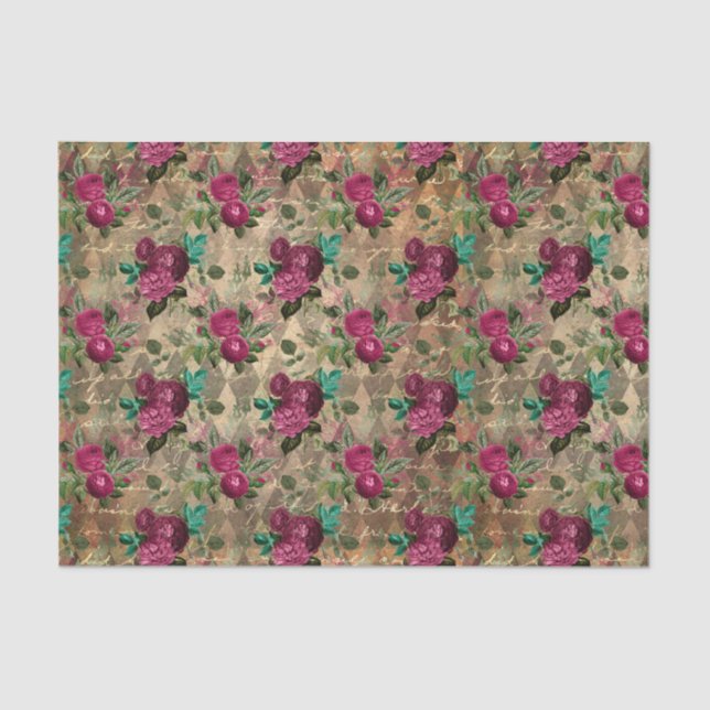 Antique Pink Roses Tissue Paper (Front)