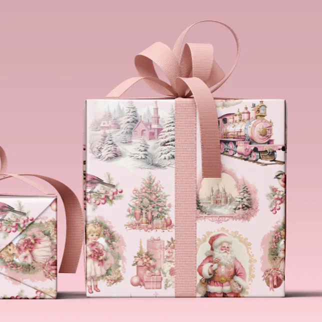 Antique Pink Victorian Christmas Wrapping Paper Zazzle