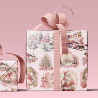 Antique Pink Victorian Christmas Wrapping Paper