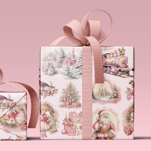 Antique Pink Victorian Christmas Wrapping Paper