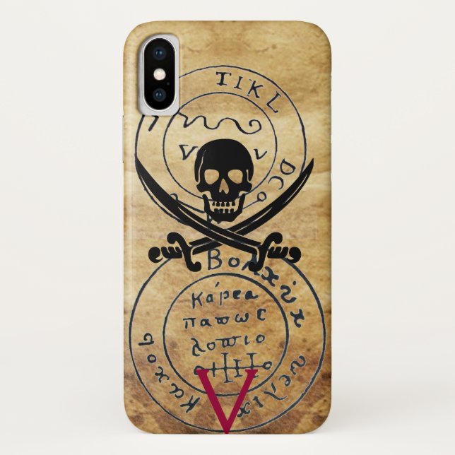 ANTIQUE  PIRATES TREASURE MAP ,SKULL AND SWORDS Case-Mate iPhone CASE (Back)