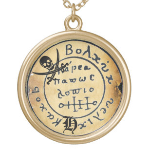 ANTIQUE PIRATES TREASURE MAP ,SKULL AND SWORDS GOLD PLATED NECKLACE