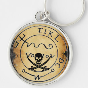 ANTIQUE PIRATES TREASURE MAP ,SKULL AND SWORDS KEYCHAIN