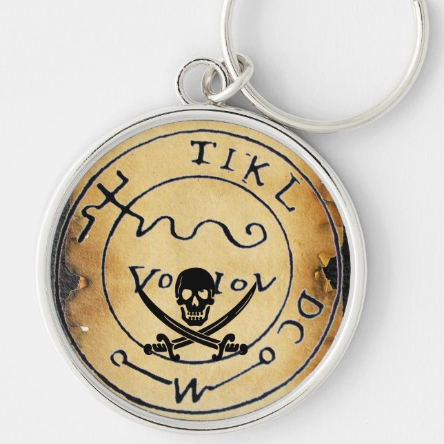 ANTIQUE  PIRATES TREASURE MAP ,SKULL AND SWORDS KEYCHAIN (Front)