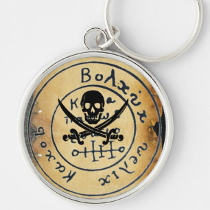 ANTIQUE PIRATES TREASURE MAP ,SKULL AND SWORDS KEYCHAIN