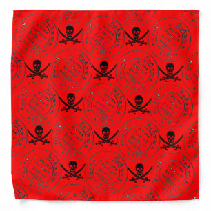 ANTIQUE PIRATES TREASURE MAP, SKULL AND SWORDS,Red Bandana