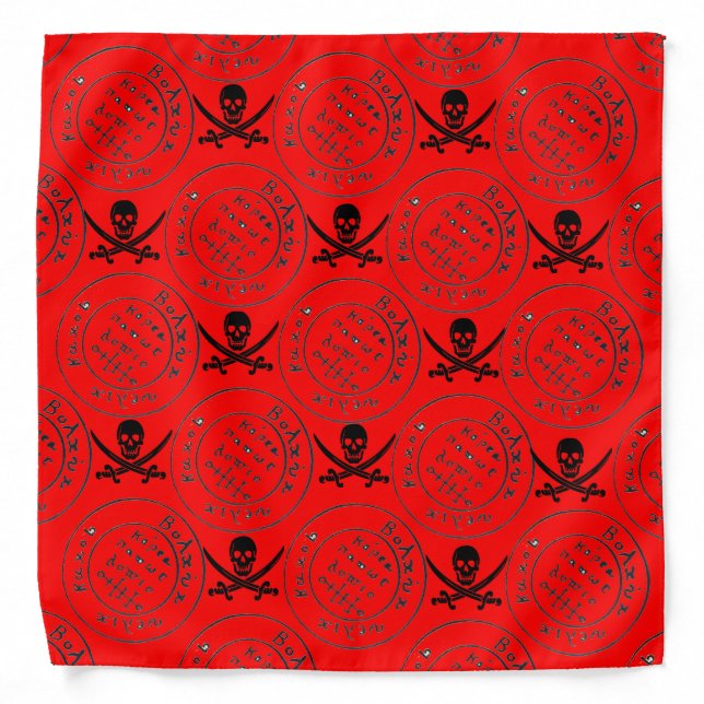 ANTIQUE PIRATES TREASURE MAP, SKULL AND SWORDS,Red Bandana (Front)