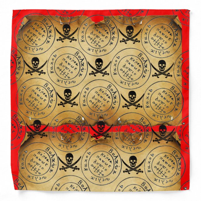 ANTIQUE PIRATES TREASURE PARCHMENT,SKULL , SWORDS BANDANA (Front)