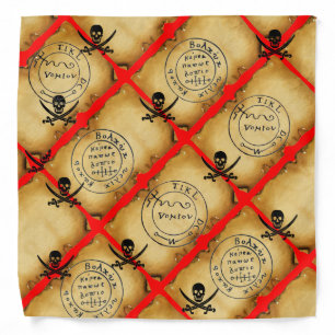 ANTIQUE PIRATES TREASURE PARCHMENT,SKULL , SWORDS BANDANA