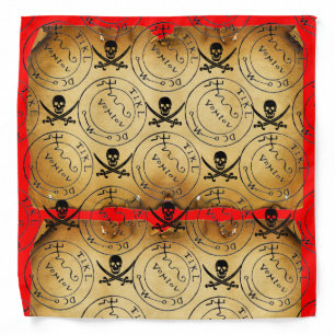 ANTIQUE PIRATES TREASURE PARCHMENT,SKULL , SWORDS BANDANA