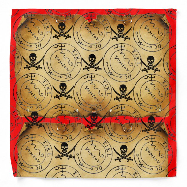 ANTIQUE PIRATES TREASURE PARCHMENT,SKULL , SWORDS BANDANA (Front)