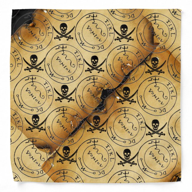 ANTIQUE PIRATES TREASURE PARCHMENT,SKULL , SWORDS BANDANA (Front)