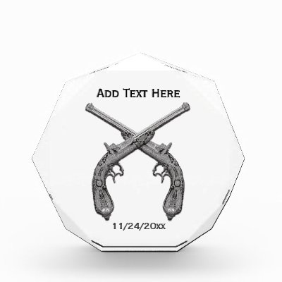 Antique Pistols Crystal Trophy 2 Lines Text