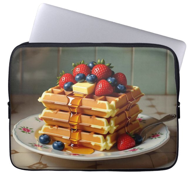 Antique Plate of Waffles with Strawberries  Laptop Sleeve (Front)