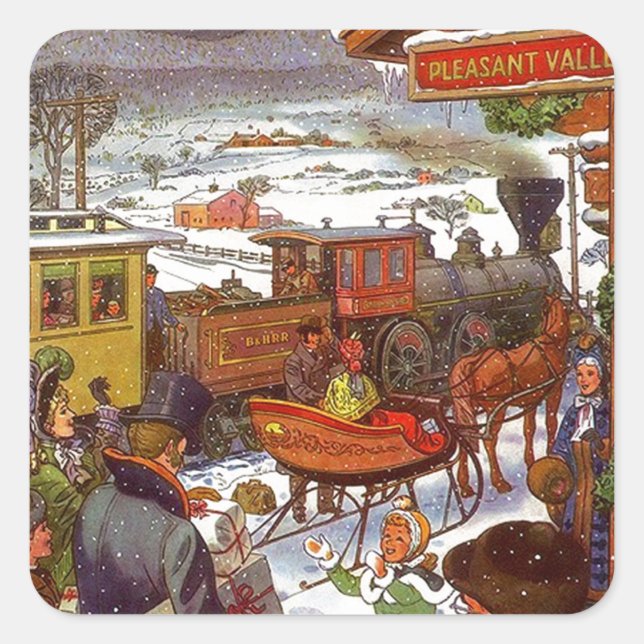 Antique Pleasant Valley Christmas Train Holiday Square Sticker (Front)