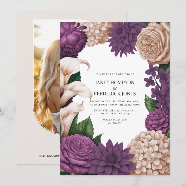 Antique Plum, Blush Taupe & Shadow Mulberry Invitation (Front/Back)