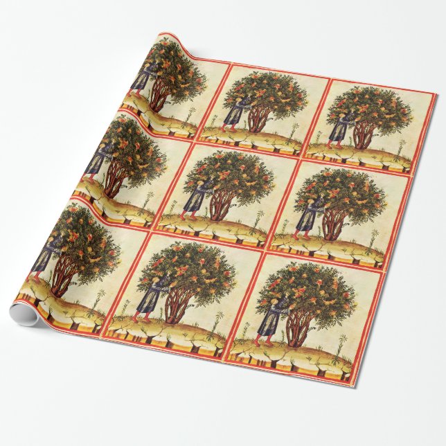 ANTIQUE POMEGRANATE TREE WRAPPING PAPER (Unrolled)