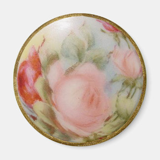 Antique Porcelain Button Art, Roses Magnet