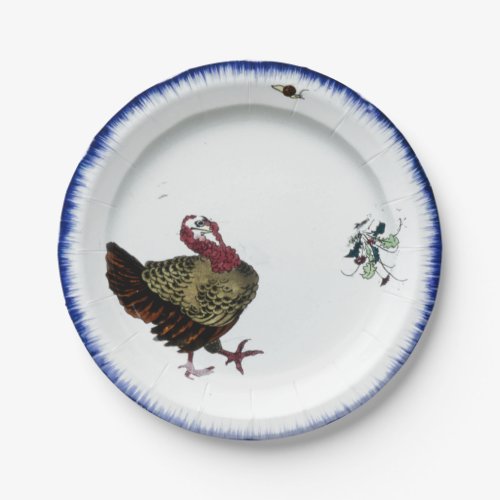 Antique porcelain turkey design Thanksgiving blue  Paper Plates