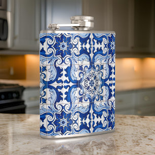 Antique Portuguese Azulejo Blue Pattern Flask