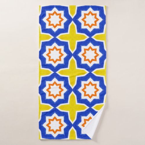 Antique portuguese tiles Blue and yellow Azulejos Bath Towel
