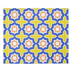 Antique portuguese tiles. Blue and yellow Azulejos Duvet Cover