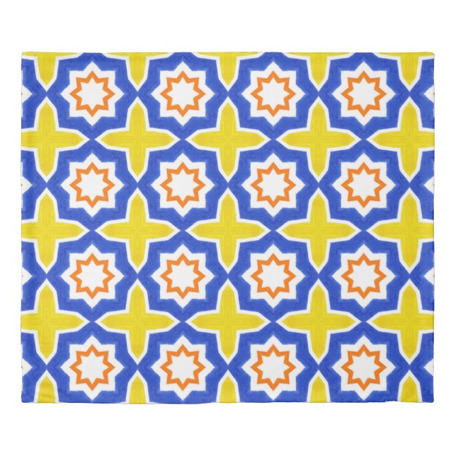 Antique portuguese tiles. Blue and yellow Azulejos Duvet Cover (Front)
