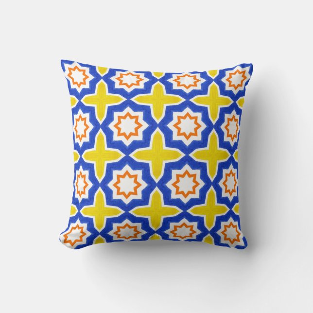 Antique portuguese tiles. Blue and yellow Azulejos Throw Pillow (Front)