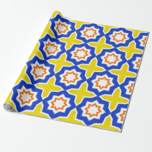 Antique portuguese tiles. Blue and yellow Azulejos Wrapping Paper