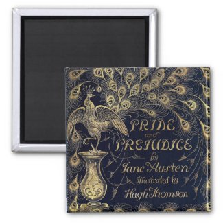 Antique Pride and Prejudice Peacock Edition Cover 2 Inch Square Magnet