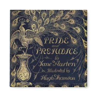 Antique Pride and Prejudice Peacock Edition Cover 2 Inch Square Magnet