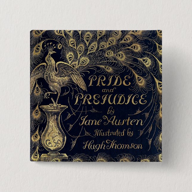 Antique Pride and Prejudice Peacock Edition Cover Pinback Button (Front)