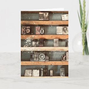 antique printing block stamps holiday card