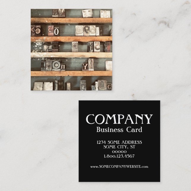 antique printing block stamps square business card (Front/Back)