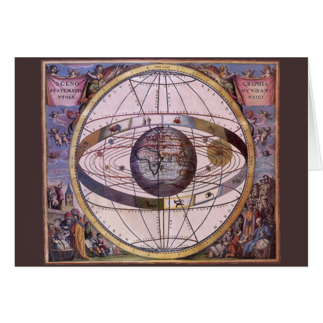 Antique Ptolemaic Solar System, Andreas Cellarius Cards (Front Horizontal)