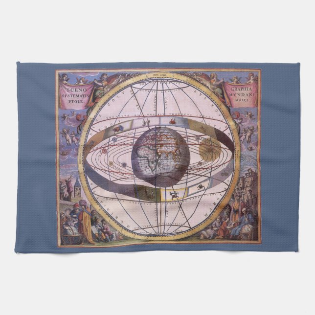 Antique Ptolemaic Solar System, Andreas Cellarius Kitchen Towel (Horizontal)