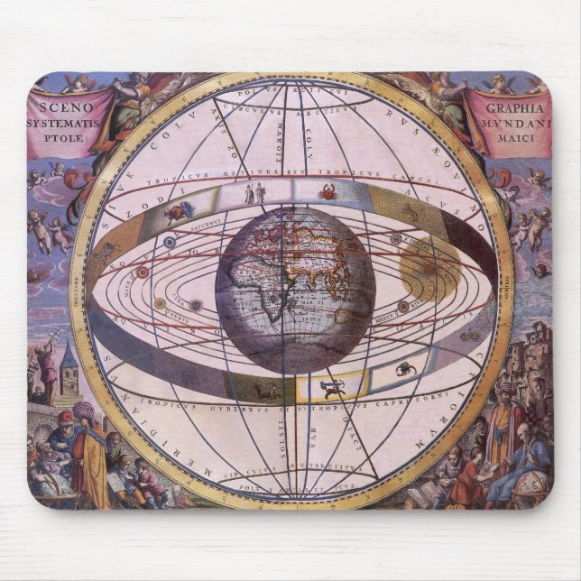 Antique Ptolemaic Solar System, Andreas Cellarius Mouse Pad (Front)