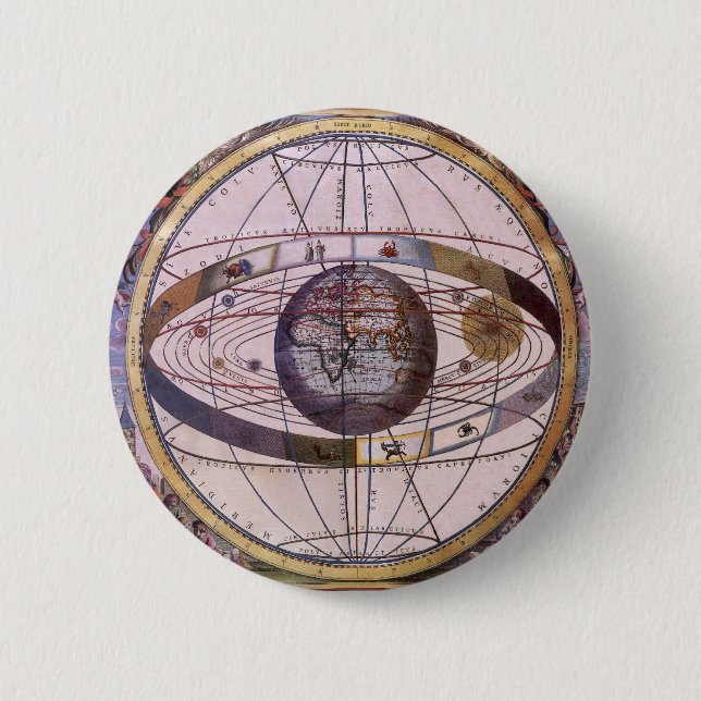 Antique Ptolemaic Solar System, Andreas Cellarius Pinback Button (Front)
