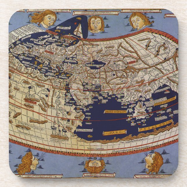 Antique Ptolemaic World Map, Johannes of Arnsheim Beverage Coaster (Front)