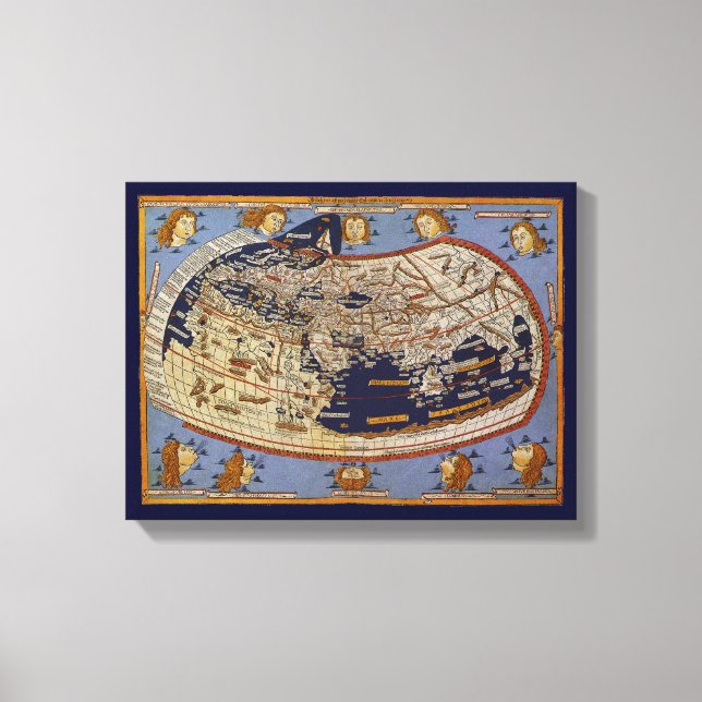 Antique Ptolemaic World Map, Johannes of Arnsheim Canvas Print (Front)
