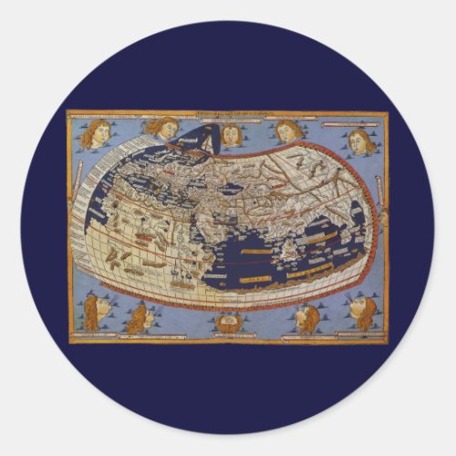 Antique Ptolemaic World Map Johannes of Arnsheim Classic Round Sticker