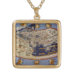 Antique Ptolemaic World Map, Johannes of Arnsheim Gold Plated Necklace