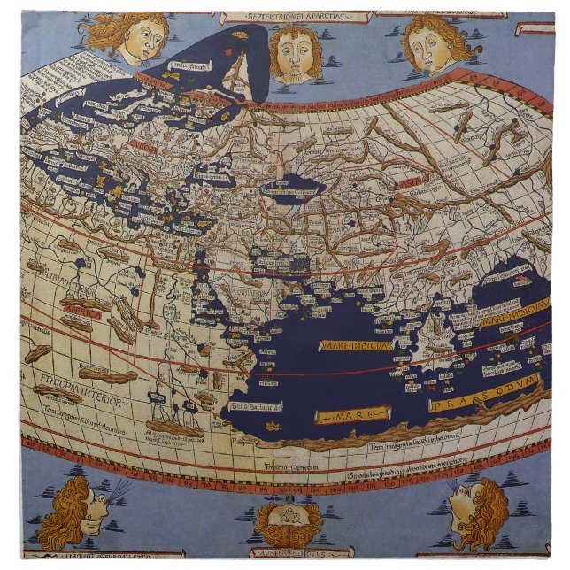 Antique Ptolemaic World Map, Johannes of Arnsheim Napkin (Front)